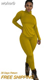 Wear Solid Autumn Tracksuit Women Casual Turtleneck Long Sleeve Pullover Top and Pants Slim Two Piece Set Basic Outfits-Outfit