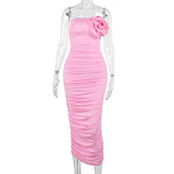 three-dimensional flower pleated hip-covering long skirt European and American newtemperament knitted dress for women-Outfit