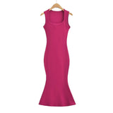 Fashionable Dress Square Collar Narrow Shoulder Fishtail Long Skirt Waist Sleeveless Bag Hip Vest Bottom Skirt-Outfit