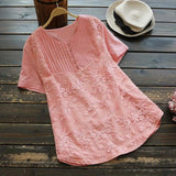 Embroidery Tops Women's Summer Blouses ZANZEA 2022 Short Sleeve Blusas Female O Neck Button Pleated Tunic