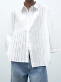 2023 Women Summer Shirts Blouses Tops Fashion Solid Pleated Loose Asymmetric Female Elegant Street Top Clothing-Outfit