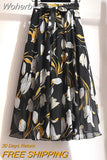 Spring Summer Women Midi Skirt Chiffon Floral Printed Skirt High Waist Casual Bohemian Beach Fashion Casual Skirts QT118-Outfit
