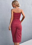 Sweet Strapless Dot Print Belted Loose