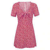 hirigin Fashion Women Short Sleeve Wrap Boho Floral Mini Dress Ladies Summer Holiday Party Sundress Female
