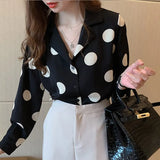 Mujer 2021 Spring New Autumn Long Sleeve Chiffon Blouse Women Elegant Women Tops Polka Dot Korean Office Lady