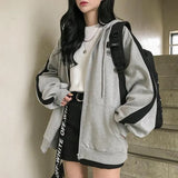 Up Hoodies Women Korean Style Solid Color Oversize Hooded Sweatshirt Jacket Casual Long Sleeve Loose Coats Girls Hoodie Tops