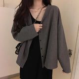 Cardigan Solid Single Breasted V-neck Long Sleeve Korean Style Ulzzang Simple Casual Fashion All-match Harajuku