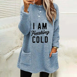 And Winter Women's Hot Style Letter Print Round Collar Loose Long Sleeve Pocket Plush Hoodie Woman-Outfit