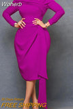 Bodycon Midi Dress African Dresses for Women 2023 Autumn Daily High Waist Bandage Long Sleve Robe Femme African Clothes-Outfit