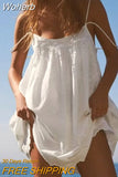 2023 Women Summer Mini Strap Dress Fashion Sweet Solid Embroidery Floral Female Elegant Street Dresses Clothing-Outfit