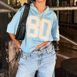 Woherb Spice Style Oversize Letter Print Short-Sleeved T-Shirt V-Neck Loose Slim Base Top-Outfit
