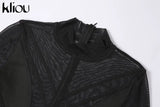 Kliou Mesh Patchwork Jumpsuit Women Mock Neck Full Sleeve Geometric One Piece Playsuit Sexy Midnight Overall Party