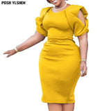 Bodycon Mini Dress African Dresses for Women 2023 Daily Elegant High Waist Bandage Petal Sleve Robe Femme African Clothes-Outfit