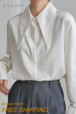 Long Sleeve White Shirt Women Autumn Winter New Fashion Office Satin Blouse Women Clothes Loose Chic Collar Tops 18015-Outfit