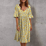 Loose Summer Dress Female O-Neck Short Sleeve Ruffle Party Dress Plus Size Casual Floral Print Boho Spring Dress