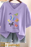 100% Cotton L-5XL T Shirt Plus Size Tshirt Short Sleeve Cartoon Women Top Summer Sweet Couple V Neck Oversized T Shirts-Outfit