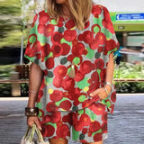 Fashion Women Printed Tracksuits Matching Sets Summer Outifits Short Sleeve Blouses Beach Short Pants Oversized