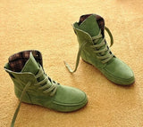 Suede Leather Ankle Boots Casual Lace Up Winter Boots Comfortable Soft Rubber Solid Black Flat Shoes Plus Size Female