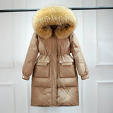 Waterproof Winter Women's Long Puffer Jacket 2022 Big Real Raccoon Fur Hooded Duck Down Coat Female Rain Feather