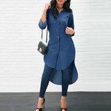 Autumn Women Denim Shirt Style Dress Homewear Casual Button Solid Long Sleeve V-neck Tops Dress 2020 Trend