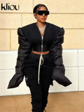 Kliou Punk Street Jacket Women Hipster Stitching Cotton-Padded Plus Size Sleeve Clothing Goth Zipper Sheath Y2K High Street
