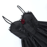 Dark Tie Up Mall Gothic Elegant Women Dresses Grunge Aesthetic Jacquard A-Line Dress Emo Lace Trim Black Party Alt Clothes-Outfit