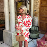 Woherb Summer Print Short Dress Lapel Loose Female Shirt Casual Set-Outfit