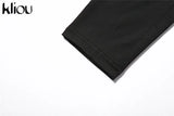 Kliou Sporty Solid Two Piece Set Women Skinny Inclined Shoulder Hole Cleavage Tank Tops+ Concise Stretchy Pants Workout