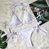 Woherb New Swimsuit Sexy Crystal Diamond Solid Color Strap Bikini Beach Vacation Swimsuit