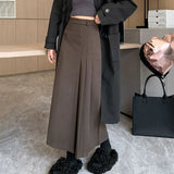 Vintage Pleated High Waist Skirt Women Autumn College Style Suit A-Line Skirt Woman Back Zipper Mid Length Skirts Female-Outfit