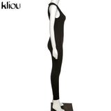 Kliou new jumpsuit women elastic hight casual fitness sporty rompers sleeveless zipper activewear skinny summer