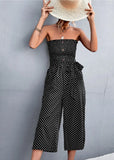Sweet Strapless Dot Print Belted Loose