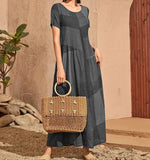 Woherb 2023 New Vintage Loose Waist Pocket Dress Casual Plaid Print Patchwork Women's Dress-Outfit