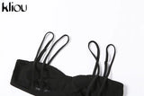 Kliou Mesh Two Piece Set Women Summer Sexy Wrapped Camisole+Bodycon See Through Pleated Skirt Maching Dress Suit Girl