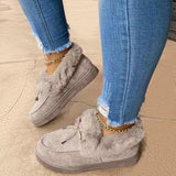 Ankle Boots Winter Warm Plush Suede Leather Snow Boots Casual Fashion Round Toe Bowknot Fluffy Fur Flat Platform Boots