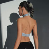 Summer New Sexy Hot Girls Flash Diamond Neck Suspenders Fashion Slim Vest-Outfit
