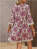 Fashion New WISH / Print V-Neck Lace Seven-Sleeve