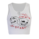 Fashion Tank Tops Women Summer Sleeveless Knitted White Vest Fashion Print Cropped Tops Ladies Harajuku Y2K Style Shirt