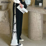 Leg Pants Womens Bow-Knot Kawaii Trendy Hot Sale Casual Loose Chic Girls Lovely Pleated Fashionable Ulzzang Design Trouser-Outfit