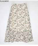 2021 Chic Korea Clothes Summer Women Cute Sweet GIrls Floral Printed Robe Holiday Date Hight Waist Long