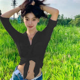 Woherb Wear With Sweet And Spicy Wind Minimalist Long Sleeve Pure Desire Top Trend Street Kink Casual Versatile Shirt Girl-Outfit