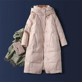 Women Loose Long Down Coat 90% White Duck Down Jacket Hooded Winter Plus Size Overcoat Female Thick Warm Feather
