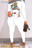 Of Two Fashion Pieces For Women Long Sleeve Slit Letter Print Top & Skinny Pants Set Daily Tracksuit FreteGratis-Outfit