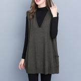 Woherb Autumn Long Loose Wear V-Neck Knit Thin Vest Vest New Large Size Set Vest Female-Outfit
