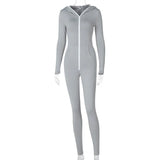 Autumn Winter Hoodie Jumpsuit Romper Women Long Sleeve Zipper Sport Casual Jumpsuits Black Streetwear Slim Sexy