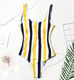 Sexy One Piece Swimsuit Push Up Swimwear Women Striped Monokini Vintage Print Swimsuit Female Bodysuit Beach Bathing