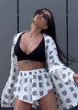 New Loose Long-Sleeved Women's Printed Casual Commute With Pajamas High-Waist Shorts