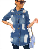 Winter Casual Blue Ripped Bandage Long Sleeve Jeans