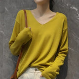 Women Sweaters White Long Sleeve O-neck Basic Pullovers Spring Autumn Solid Korean Sweater Bottoming Shirts V-neck