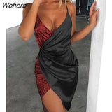 Women Deep V-Neck Patchwork Sequined Backless Sexy Mini Dress Bodycon Party Dress Femme 2022 New Year Club Wear Vestidos-Outfit